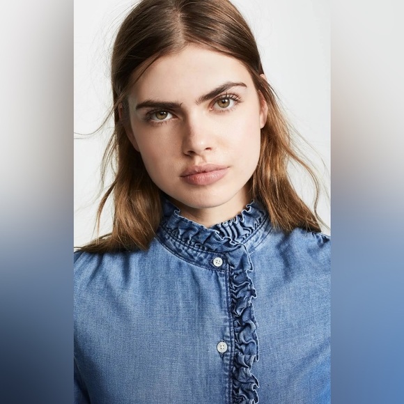 FRAME | Springfield ruffle denim top | size medium - Picture 3 of 9